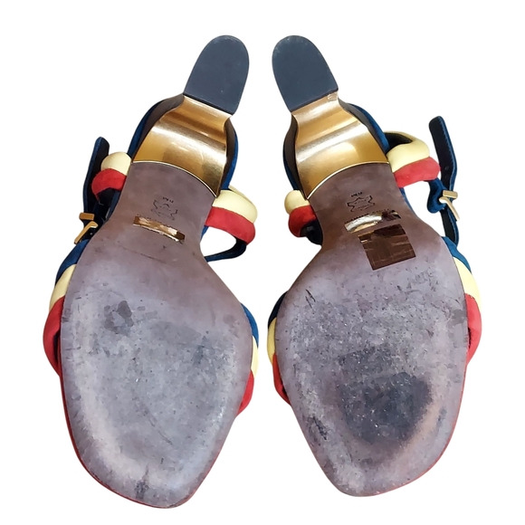 Tory Burch Red and Blue Heels Vibrant Color Block Design - Picture 12 of 16